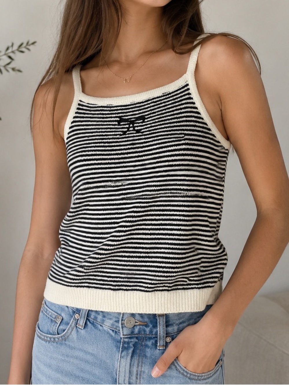Zara Girls Striped Knit Cami Bow 12-13Y Coquette Preppy Coastal